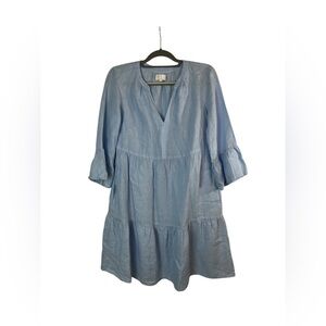 Mila blue‎ linen tiered dress made in USA lightweight bell sleeve xs oversized